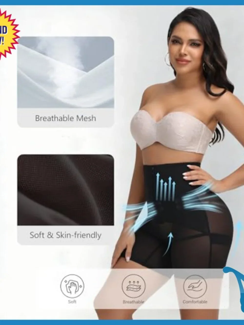 Tummy Control Shapewear Shorts Medium Nylon Spandex Adjustable Hooks